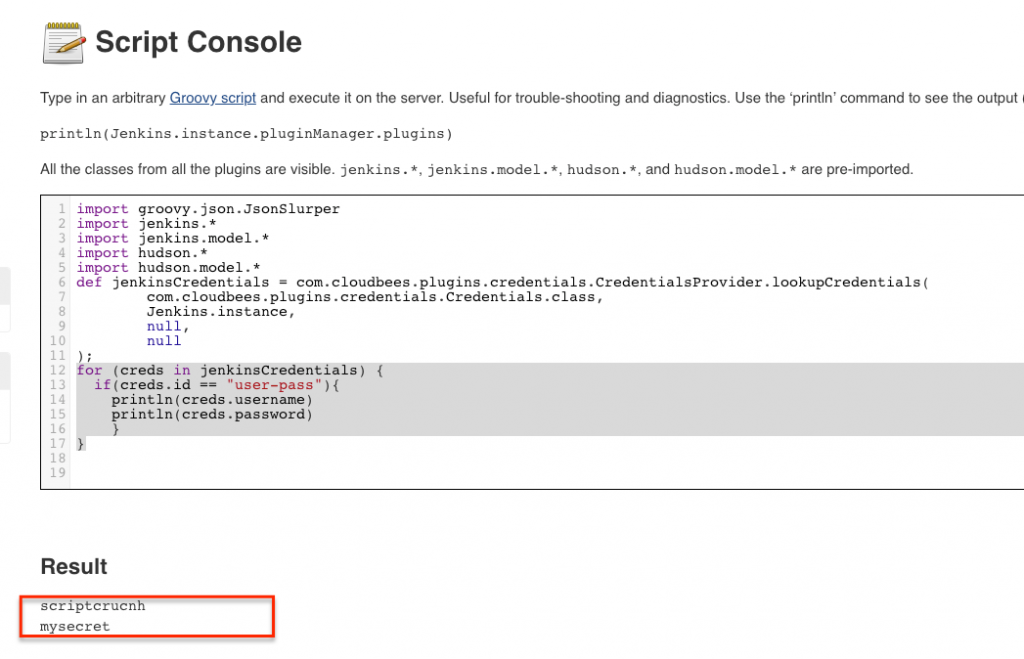 jenkins groovy script credential output.