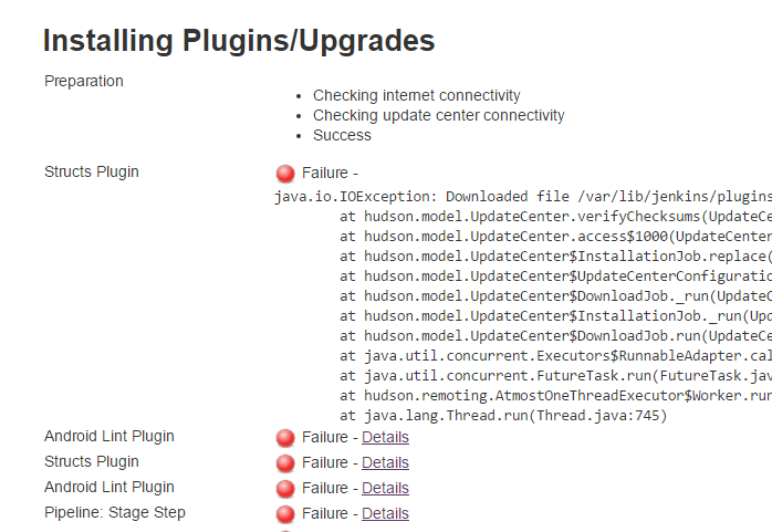 Jenkins plugin installation/upgrade error