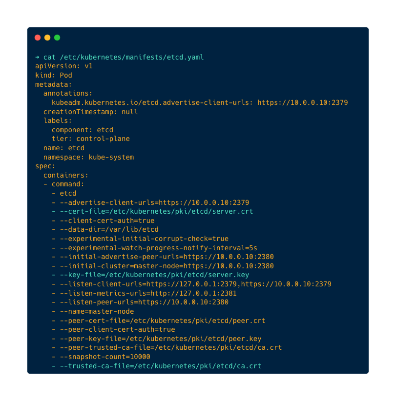 Backup and Restore ETCD on the Kubeadm Cluster: etcd manifest file