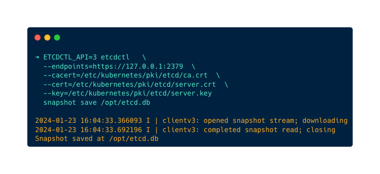 Backup and Restore ETCD on the Kubeadm Cluster: etcd backup command