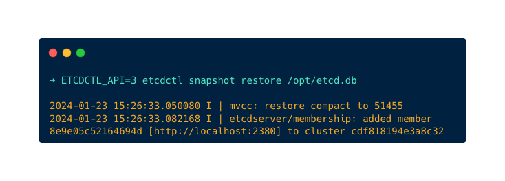 Backup and Restore ETCD on the Kubeadm Cluster: etcd snapshot restore command