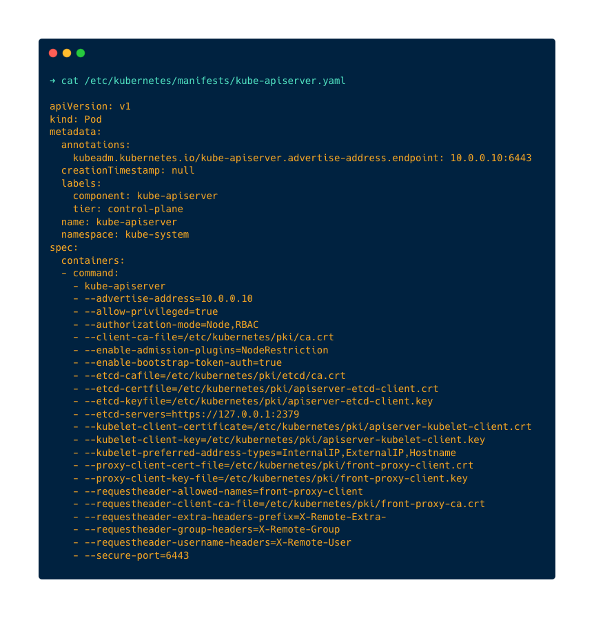 Kubernetes Configuration : api serve manifest file